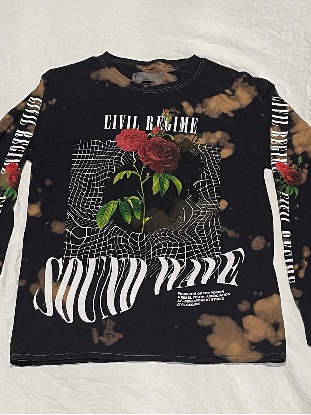 Limited Edition Civil Regime Black Tie-Dye Rose Graphic Long Sleeve Tee